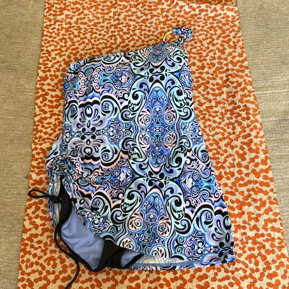 Jantzen size 12 bathing suit Swimsuit One-piece Periwinkle/Pink Graphic - Picture 2 of 9